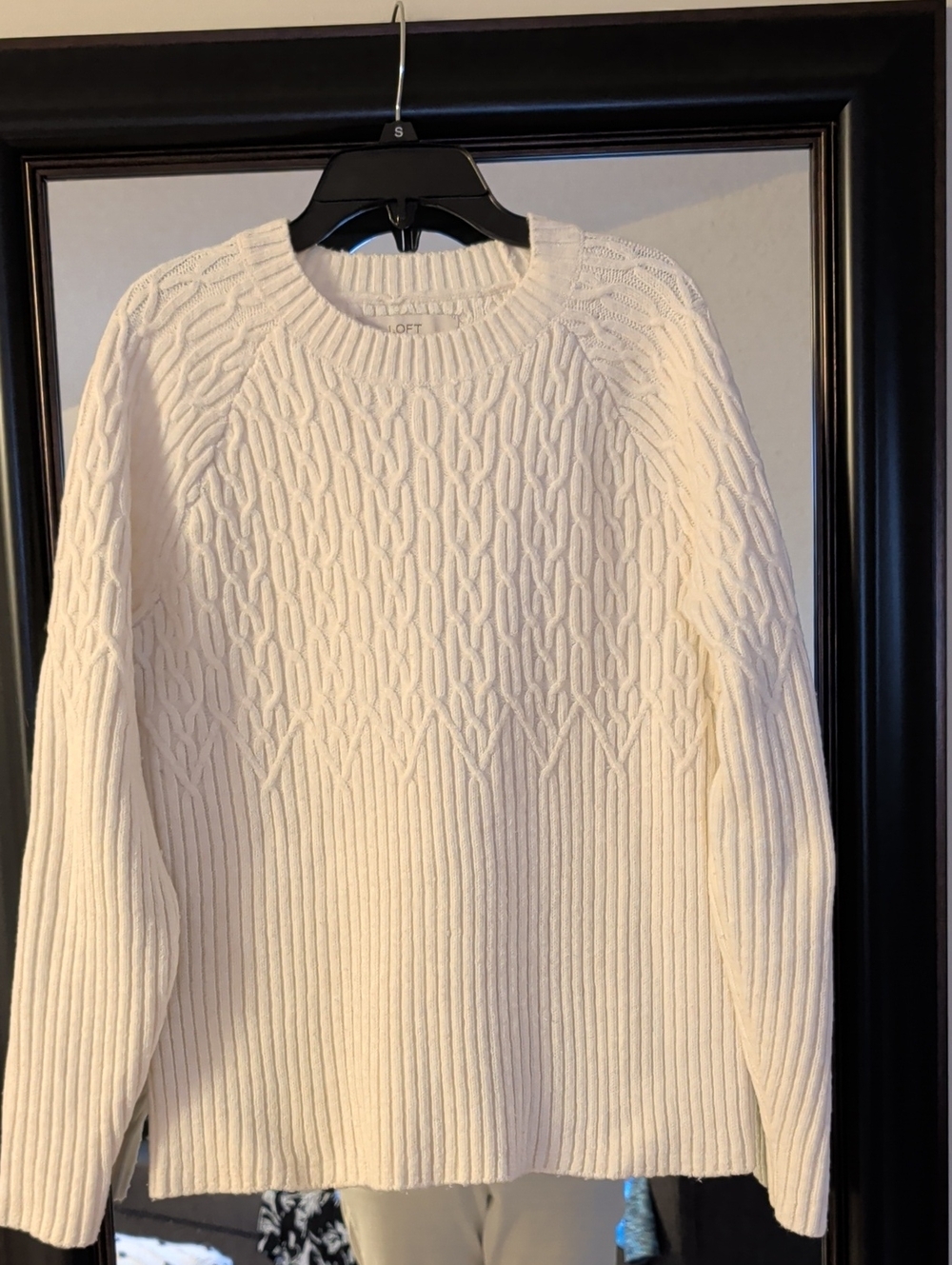 LOFT Cream Cable Knit Crew Sweater